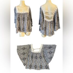 LOVESTITCH~ BOHEMIAN Crochet Sunflower KIMONO Sleeve top women’s size M